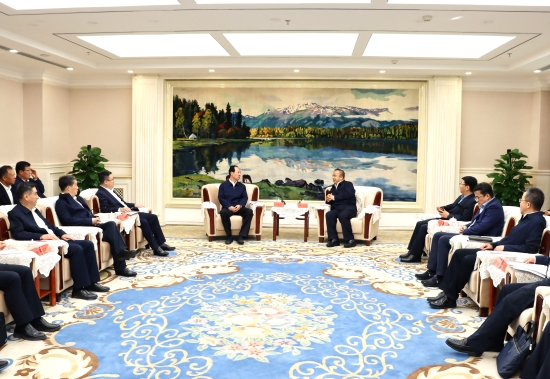 中國(guó)電建黨委書記、董事長(zhǎng)丁焰章與新疆維吾爾自治區(qū)政府主席艾爾肯·吐尼亞孜會(huì)談