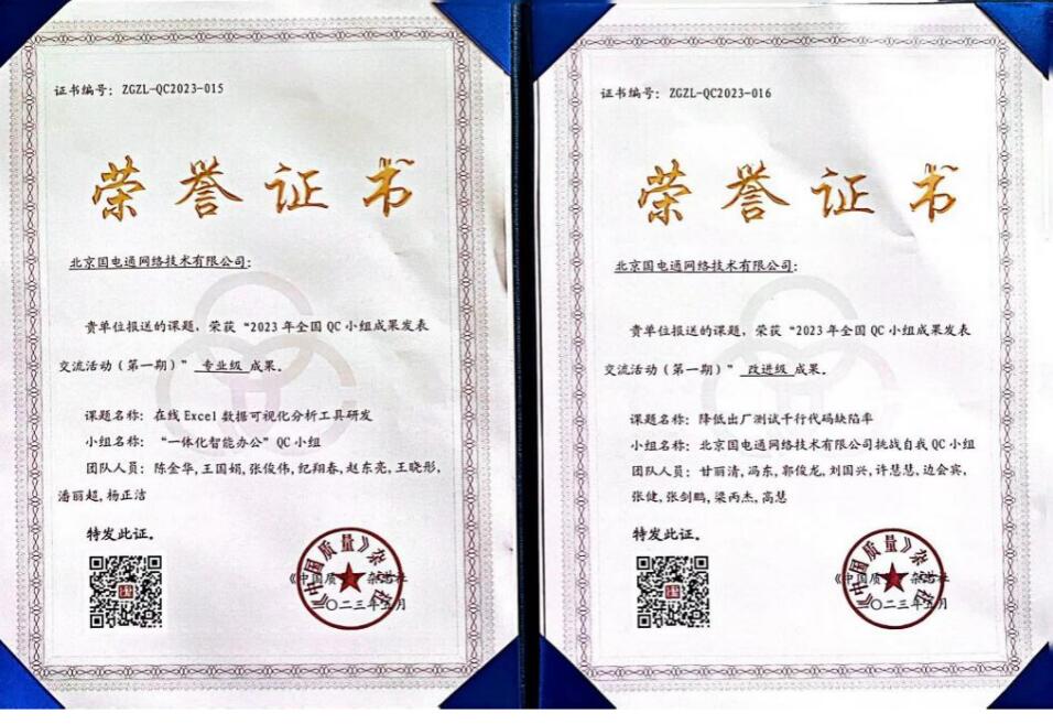 國網(wǎng)信通產業(yè)集團國電通兩項QC成果分獲2023年全國QC小組成果二、三等獎