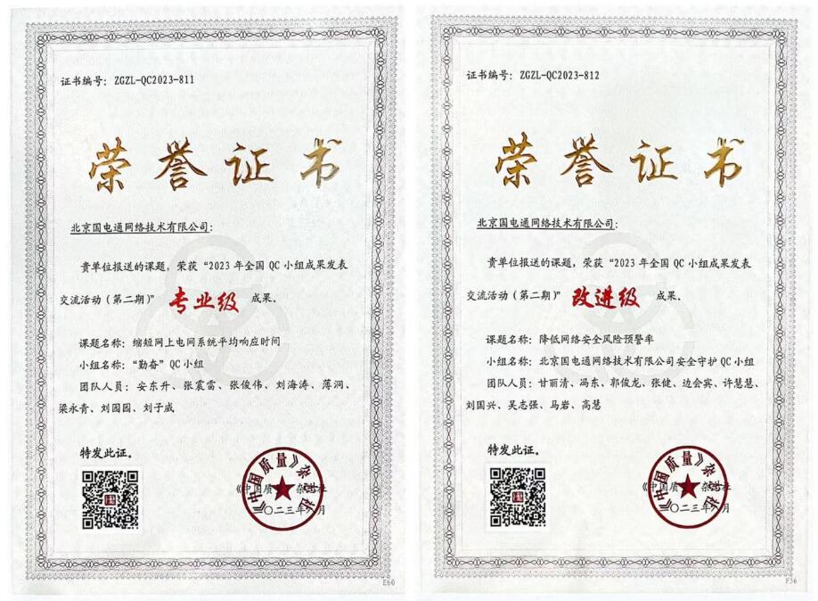 國網(wǎng)信通產業(yè)集團國電通兩項QC成果分獲2023年全國QC小組成果二、三等獎
