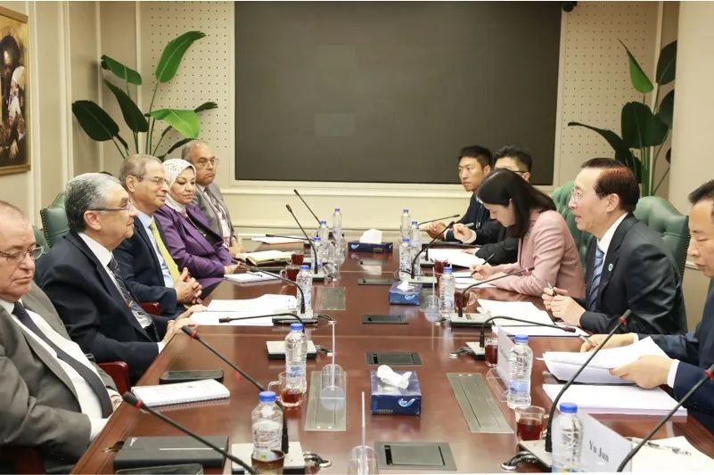 國家電網董事長辛保安與埃及電力部部長沙赫爾、中國駐埃及大使廖力強會談